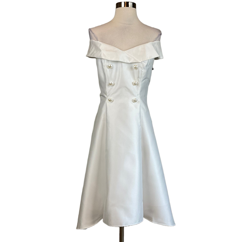 Adrianna Papell White Off-Shoulder High-Low Dress